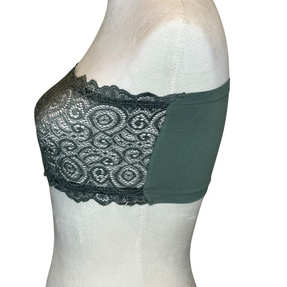 Free People Intimately Army Green Sheer Bandeau Strapless Bra Top XS S NWOT - Picture 3 of 7